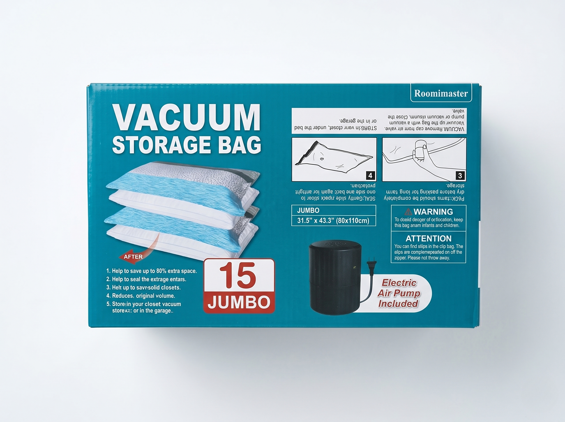 15 Jumbo Vacuum Storage Bags with Electric Pump