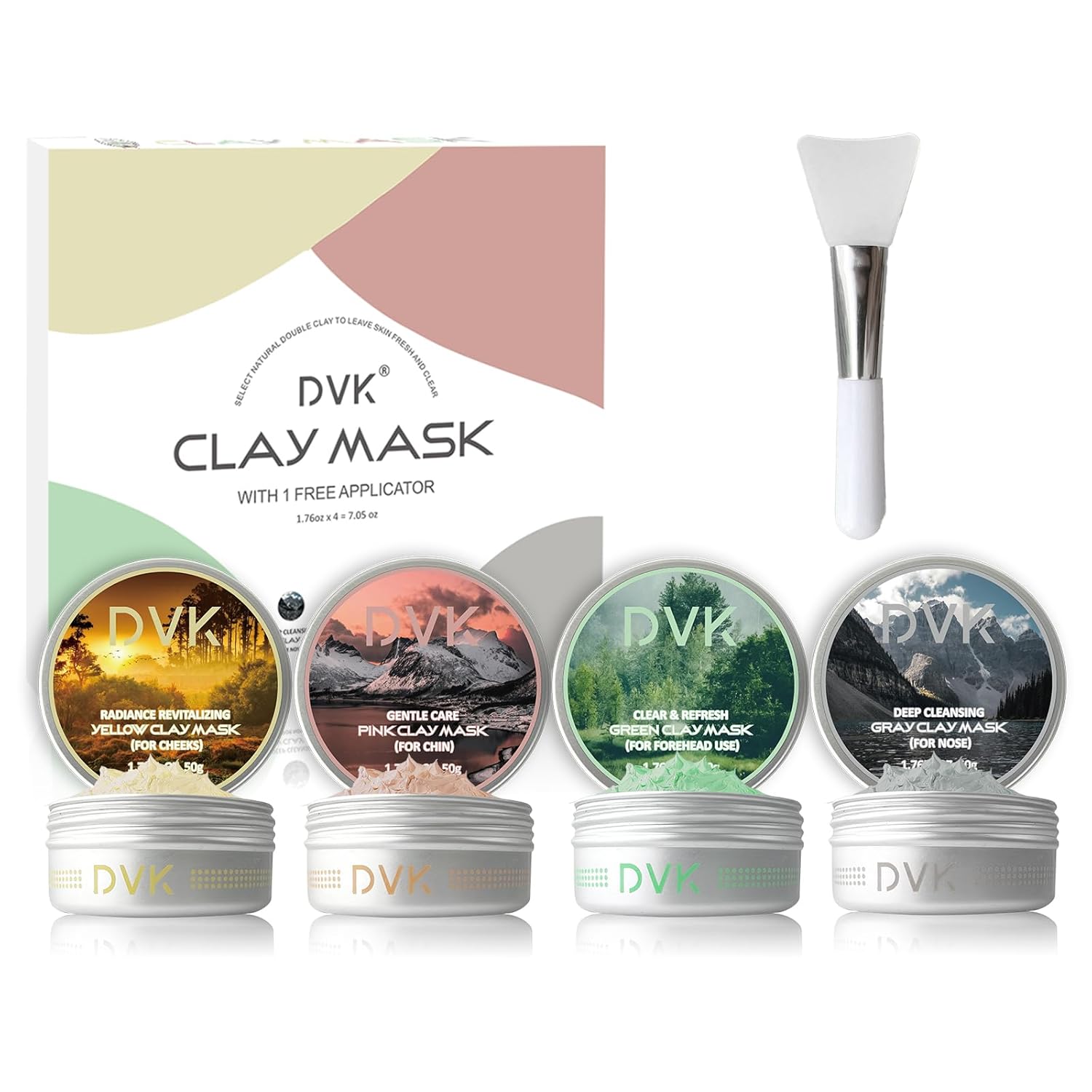 DVK Clay Face Mask Set, Deep Cleansing & Pore Purifying Facial Skincare, SPA Clay Mask Gift Set for Forehead, Cheeks, Nose & Chin
