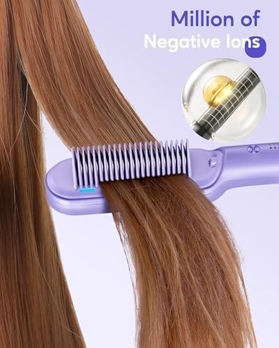 Wavytalk Hair Straightener Brush Ceramic Sweep Ionic Straightening Comb Purple