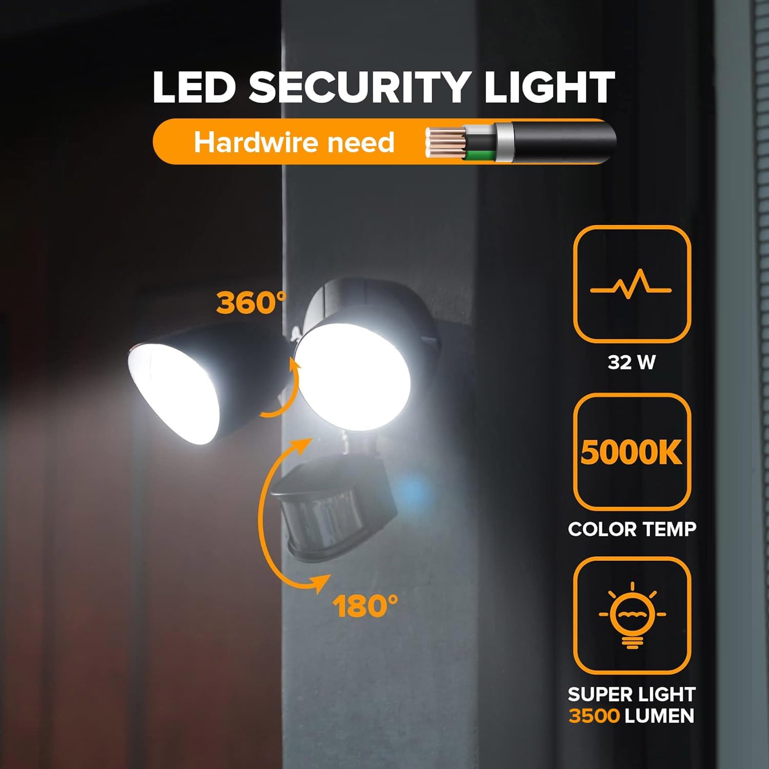 LUTEC 32W LED Motion Sensor Security Light 3500LM Outdoor Flood Light Black