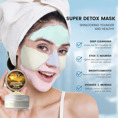 DVK Clay Face Mask Set, Deep Cleansing & Pore Purifying Facial Skincare, SPA Clay Mask Gift Set for Forehead, Cheeks, Nose & Chin