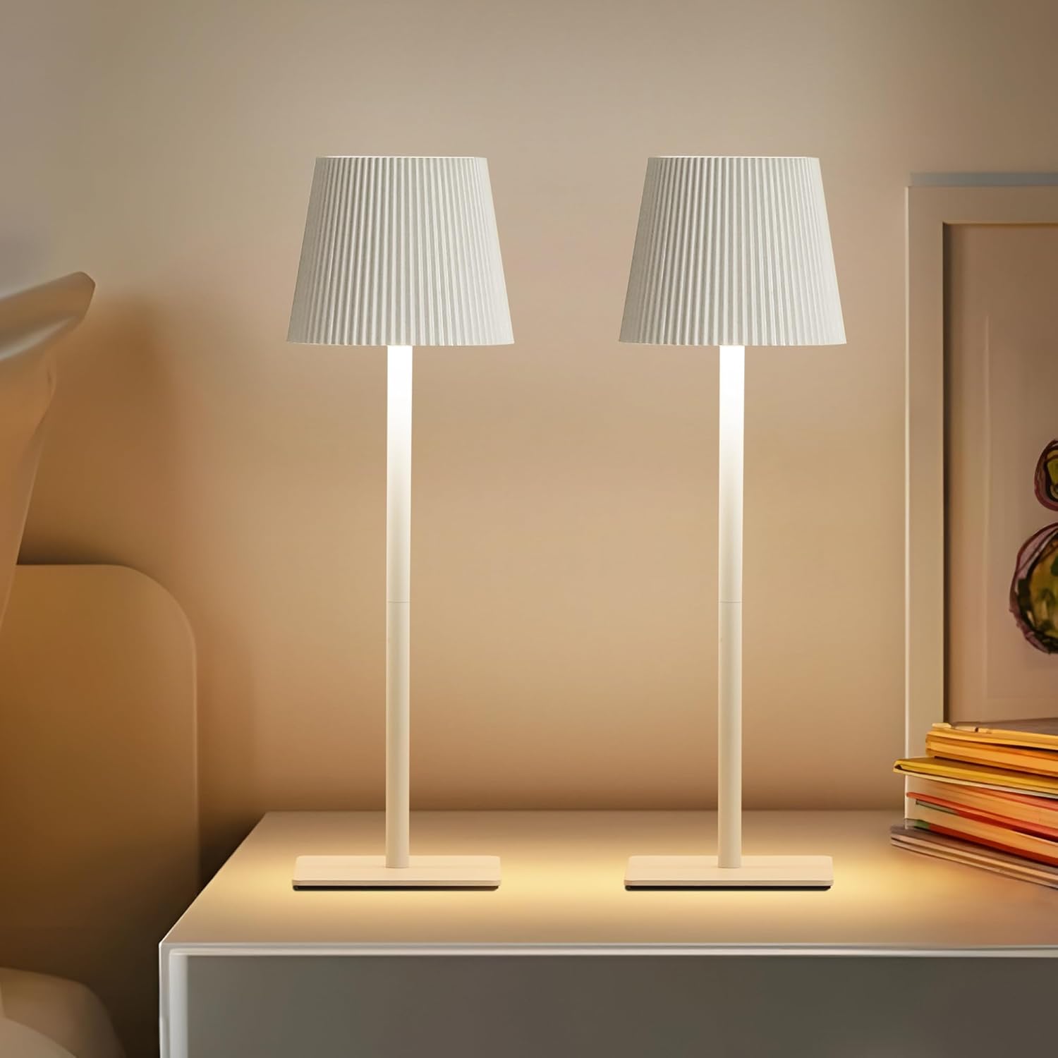 LUTEC 2 Pack Cordless Table Lamps Rechargeable Dimmable White Outdoor