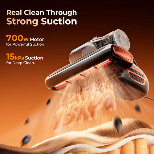JIGOO T600 White Bed Vacuum Cleaner with UV-C Light, 15Kpa Suction 700W Powerful