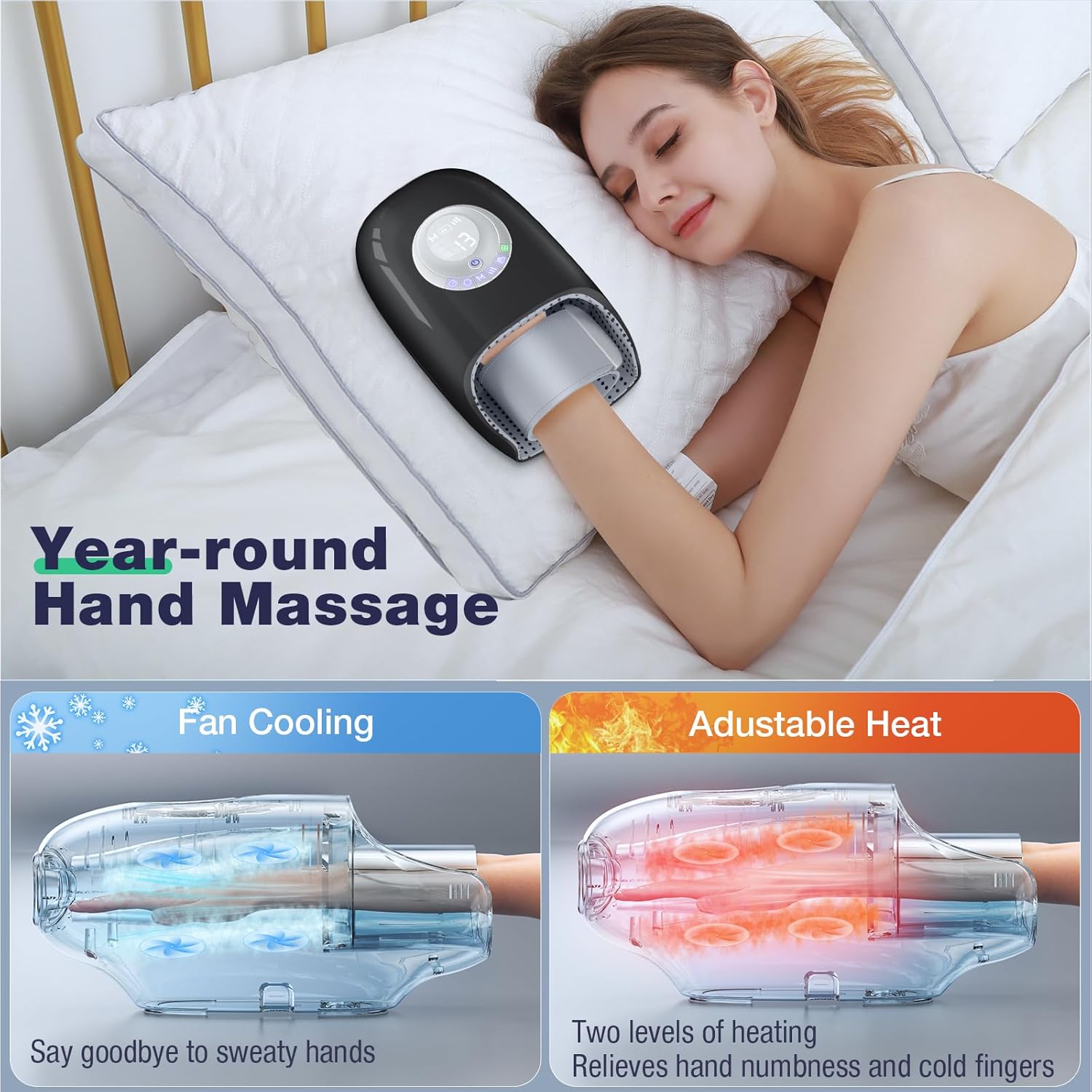 SKRFORM Hand Massager with Heat & Compression, 6 Modes, Wrist & Palm Kneading, Arthritis Relief