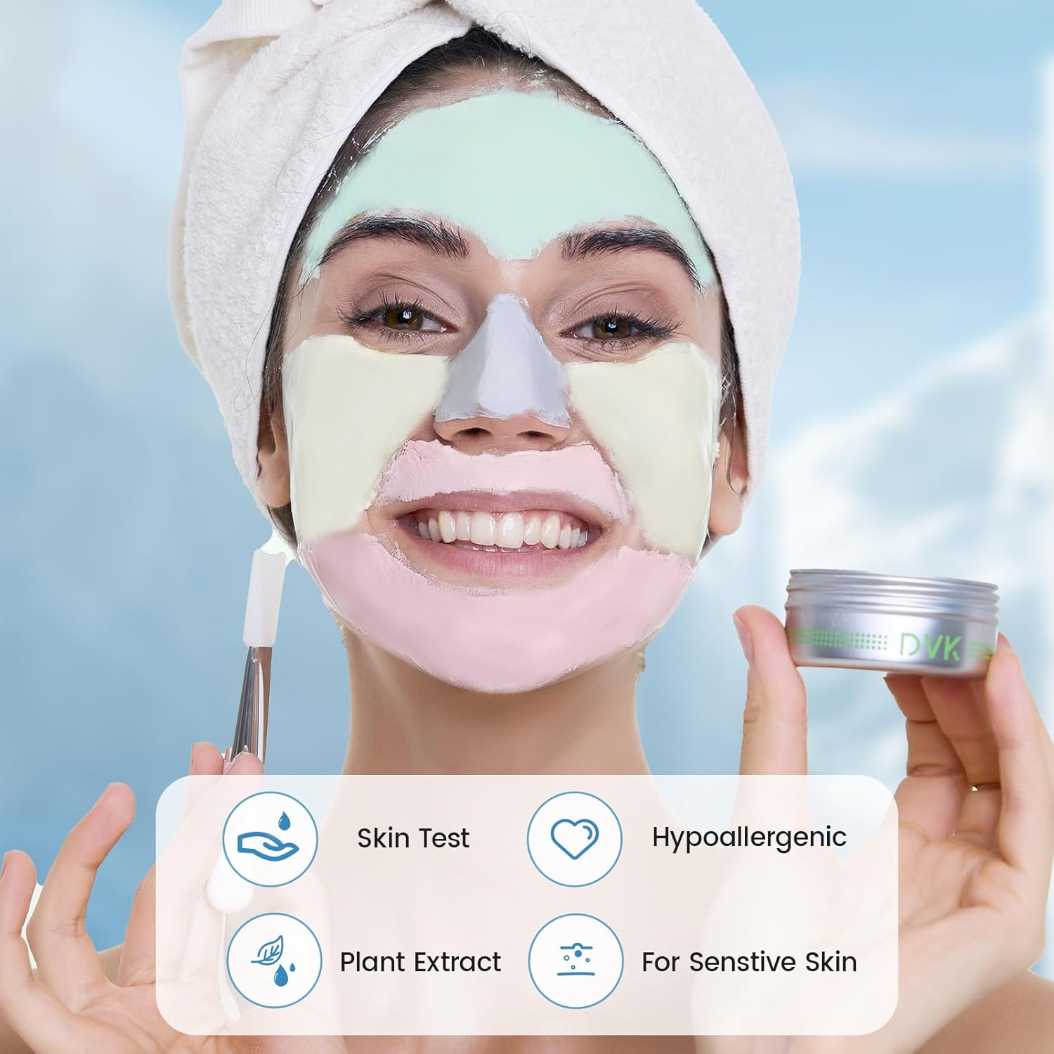 DVK Clay Face Mask Set, Deep Cleansing & Pore Purifying Facial Skincare, SPA Clay Mask Gift Set for Forehead, Cheeks, Nose & Chin