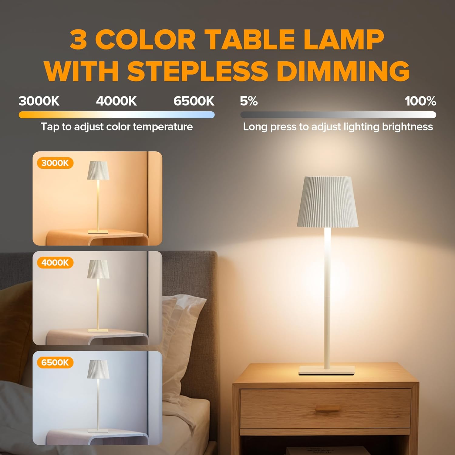 LUTEC 2 Pack Cordless Table Lamps Rechargeable Dimmable White Outdoor