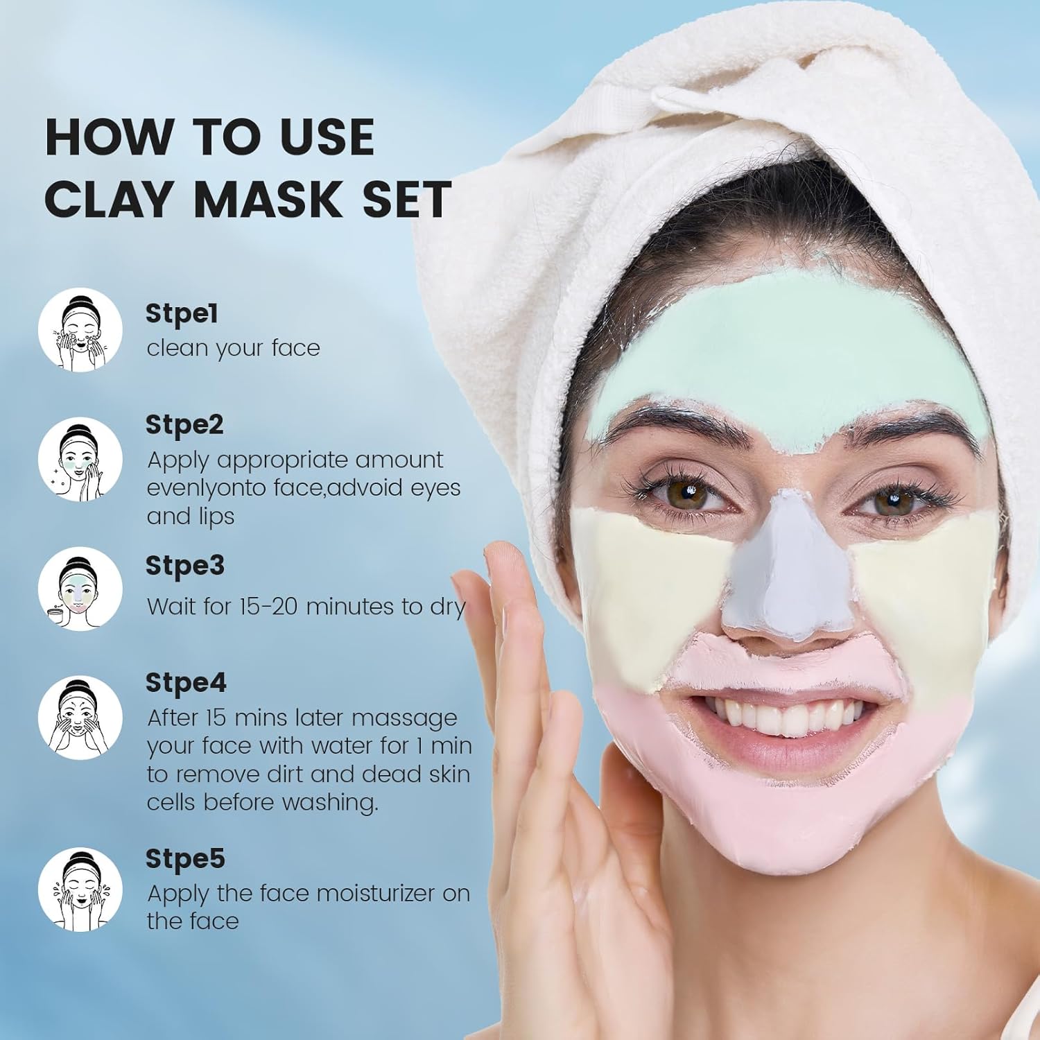 DVK Clay Face Mask Set, Deep Cleansing & Pore Purifying Facial Skincare, SPA Clay Mask Gift Set for Forehead, Cheeks, Nose & Chin