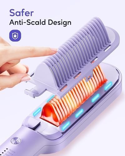 Wavytalk Hair Straightener Brush Ceramic Sweep Ionic Straightening Comb Purple