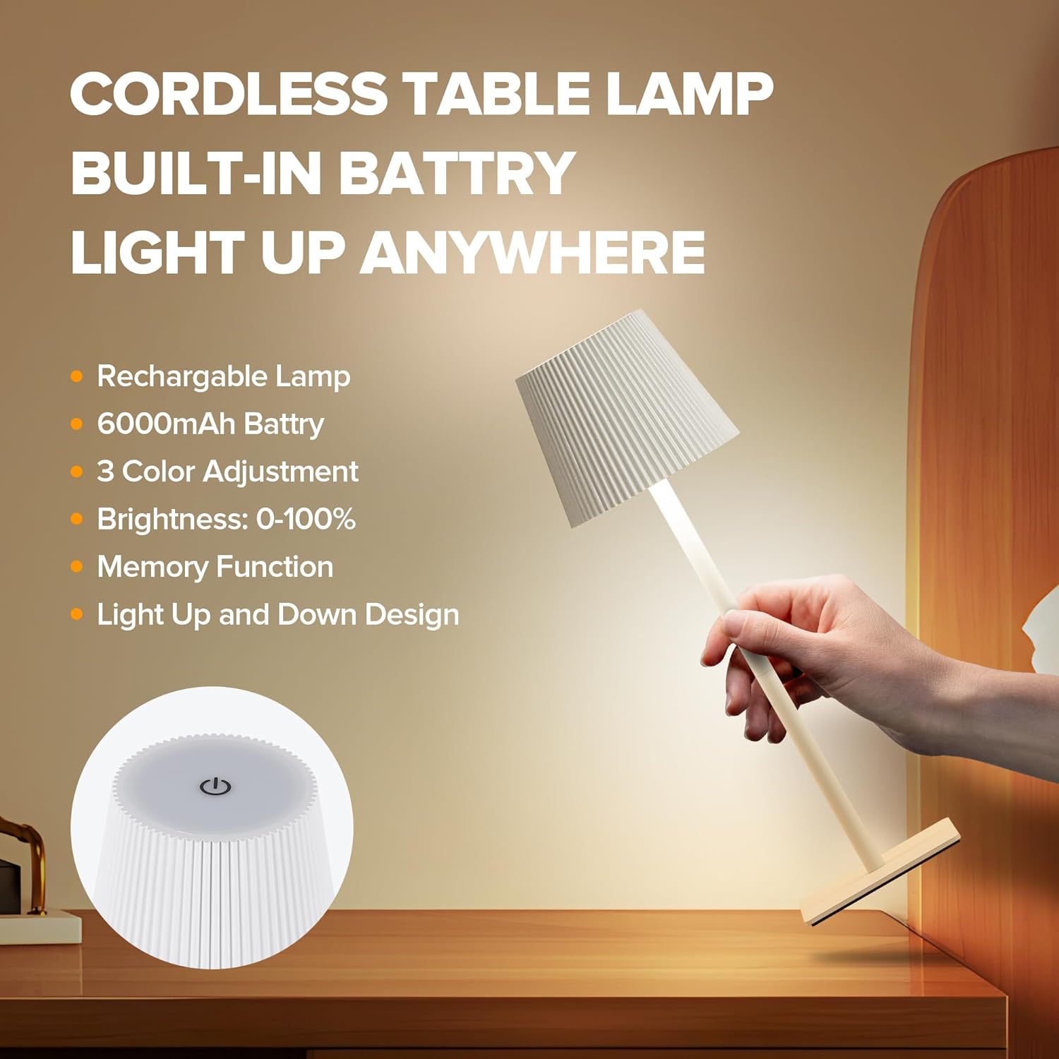 LUTEC 2 Pack Cordless Table Lamps Rechargeable Dimmable White Outdoor