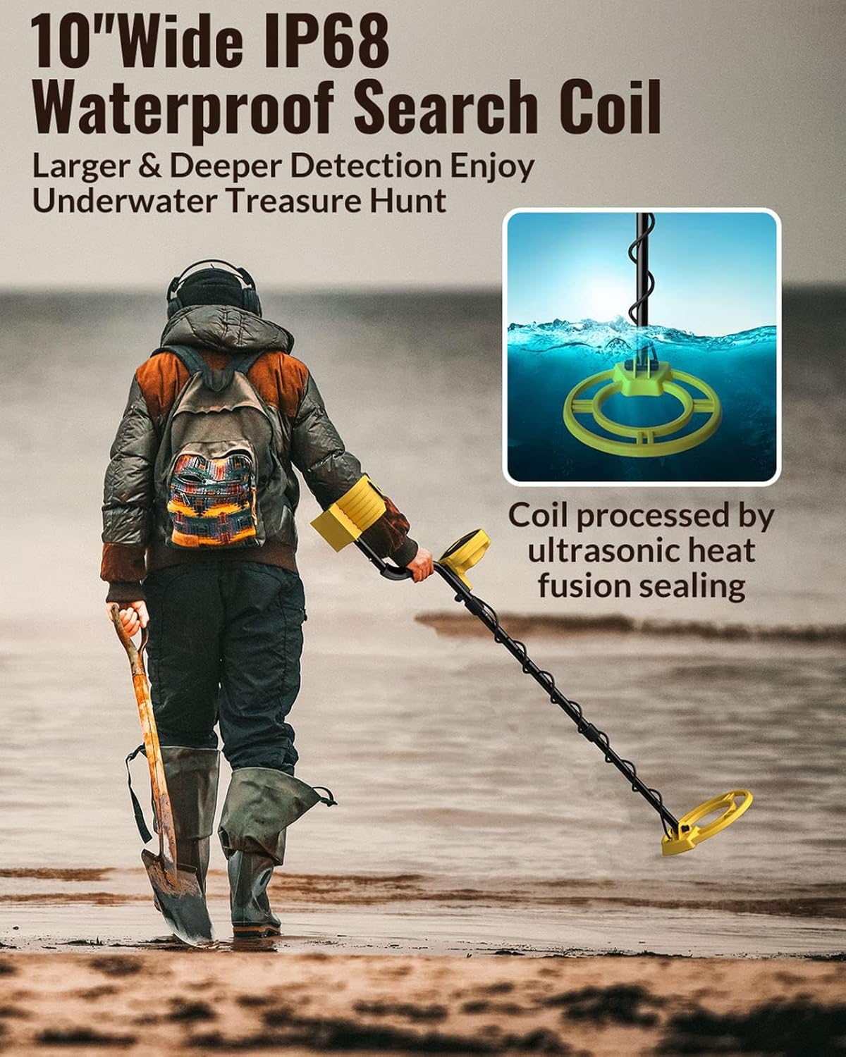 MIYAY Metal Detector Waterproof LCD 5 Modes 10" Coil High Accuracy