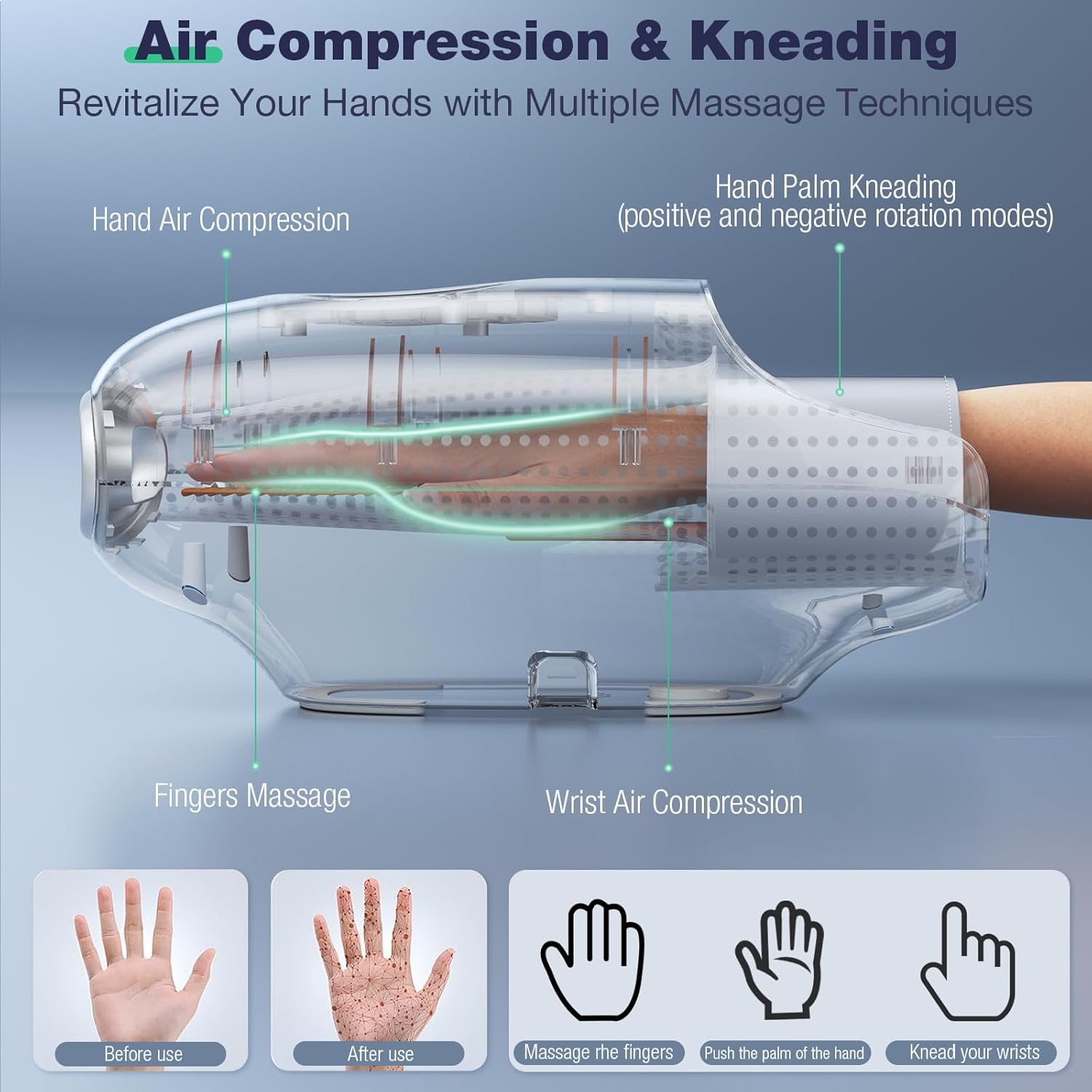 SKRFORM Hand Massager with Heat & Compression, 6 Modes, Wrist & Palm Kneading, Arthritis Relief