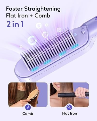 Wavytalk Hair Straightener Brush Ceramic Sweep Ionic Straightening Comb Purple
