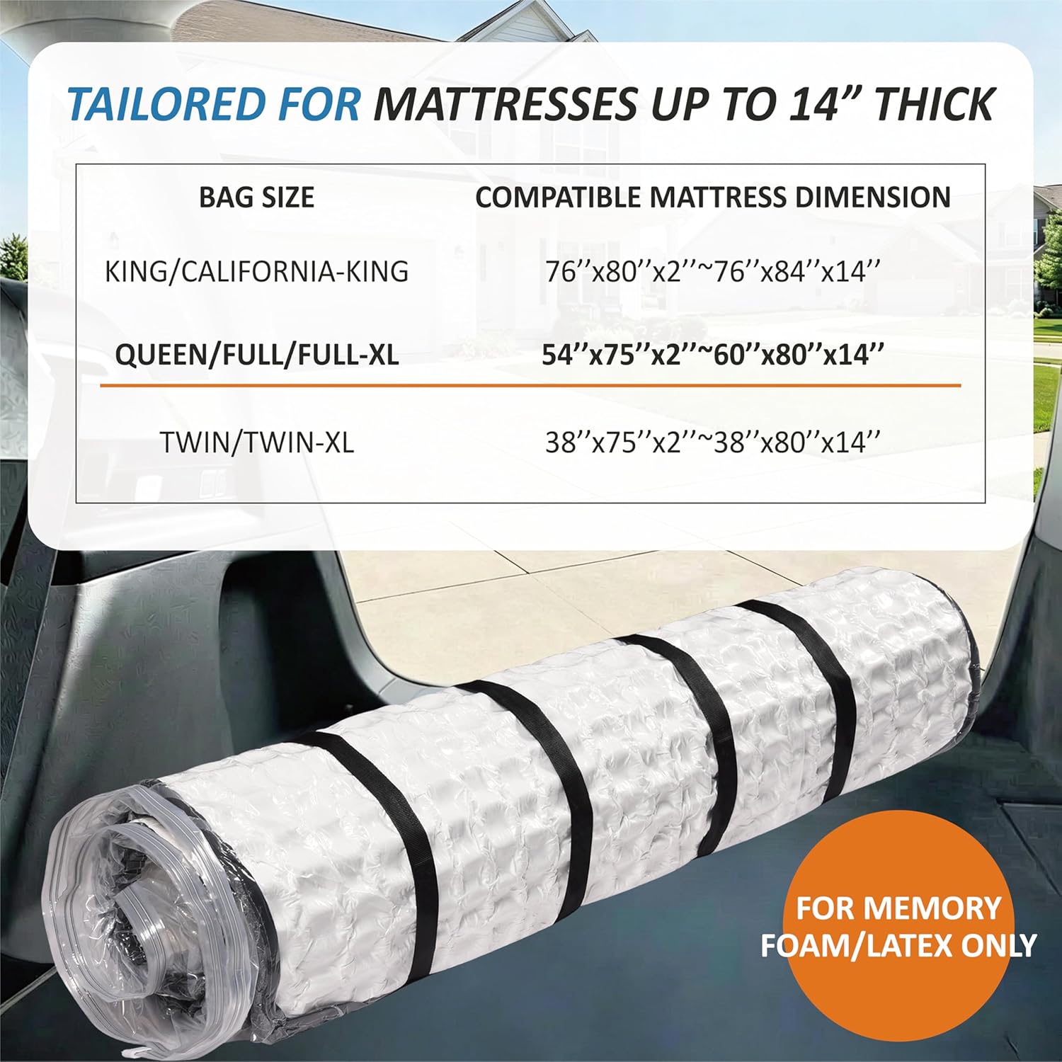 VacHeavy Duty Vacuum Mattress Bag Roll Up Compression Storage Moving w/ Straps