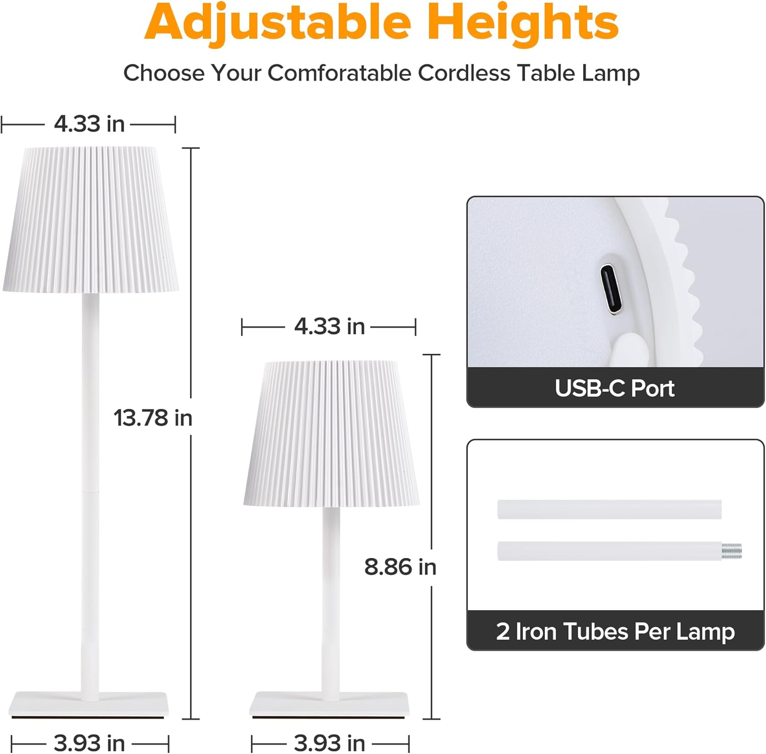 LUTEC 2 Pack Cordless Table Lamps Rechargeable Dimmable White Outdoor
