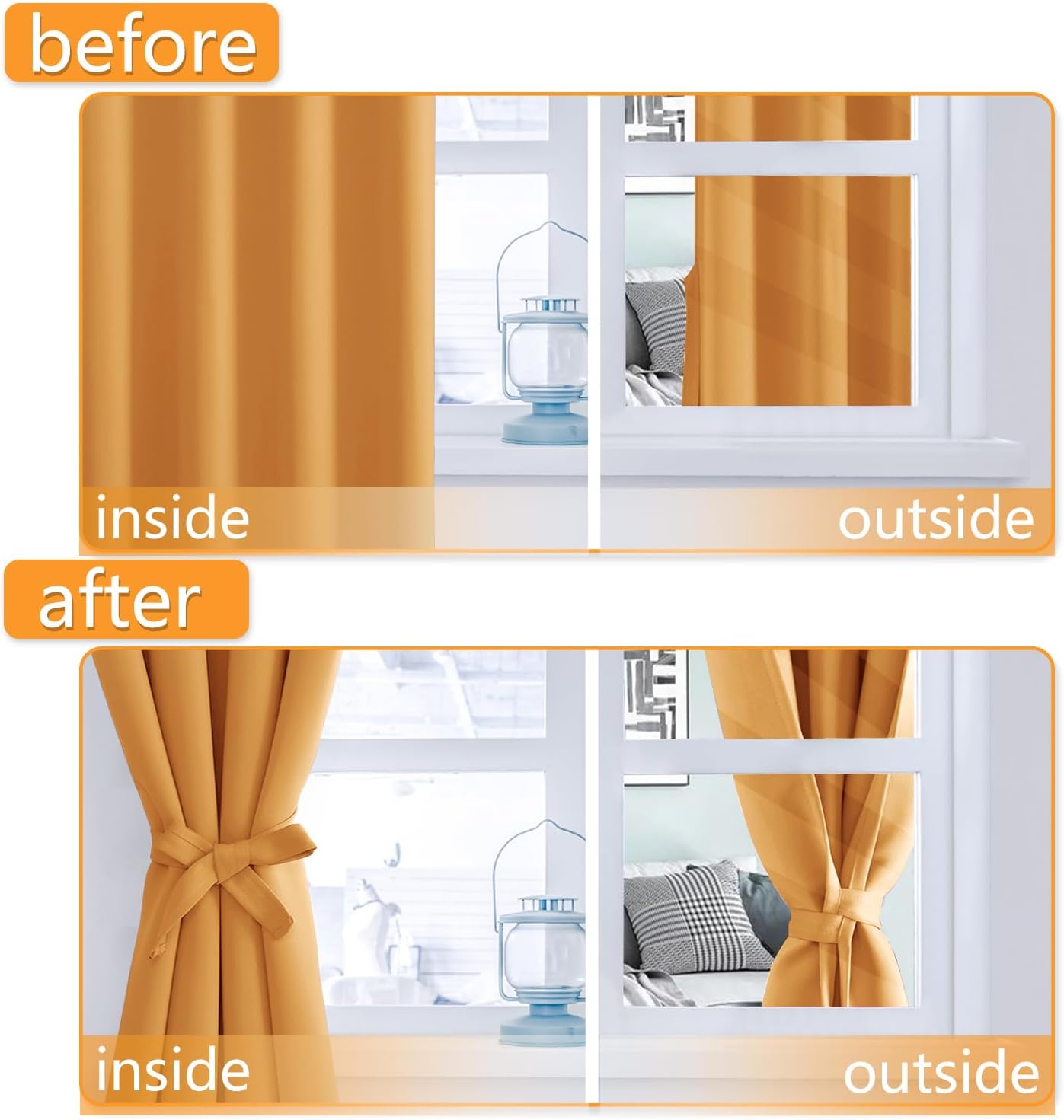 Hiasan Blackout Curtains Thermal Insulated Window Panels 52x45 Orange