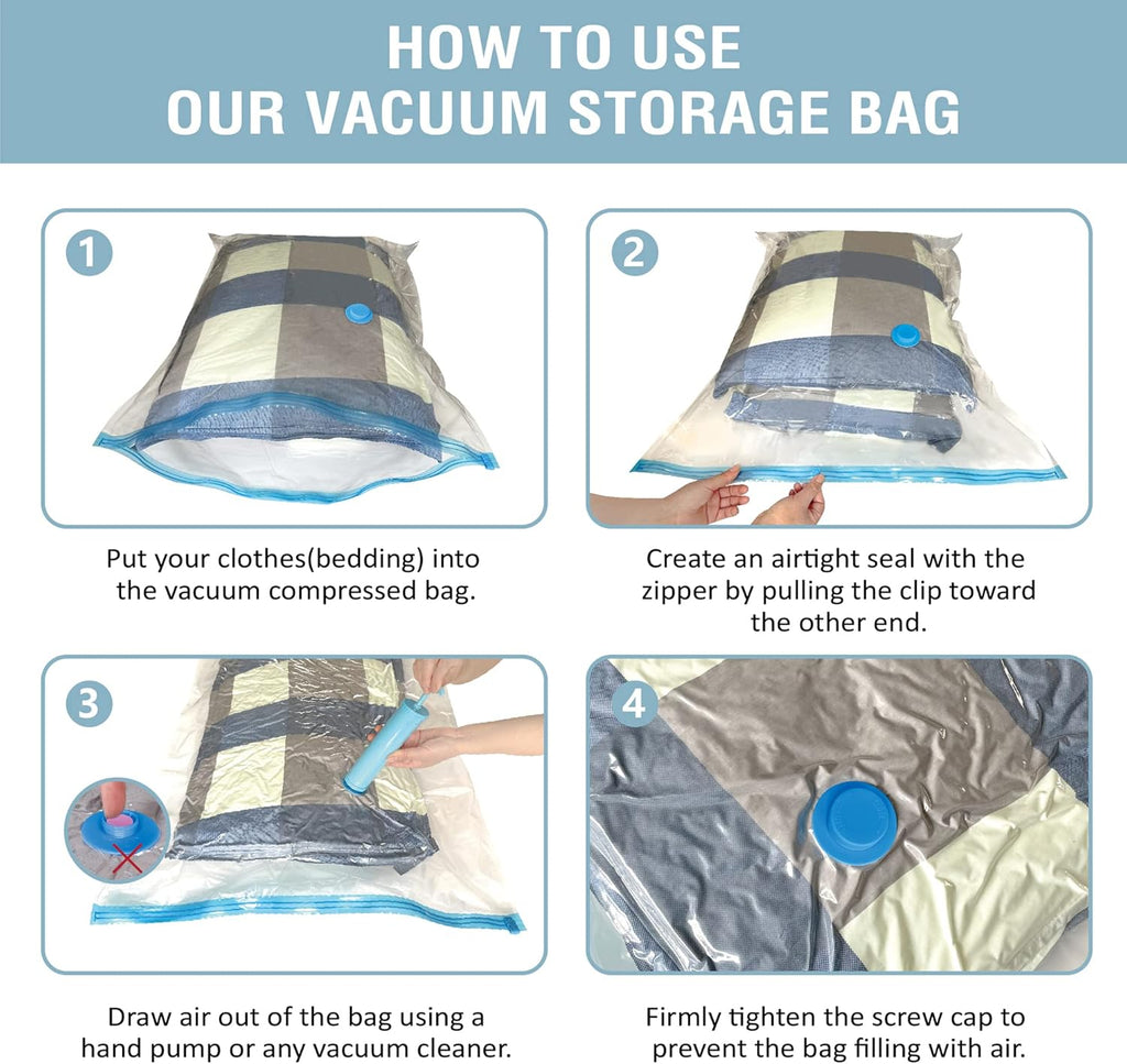 Vacuum Storage Bags Space Saver Compression Seal Bags w/ Pump Travel Home