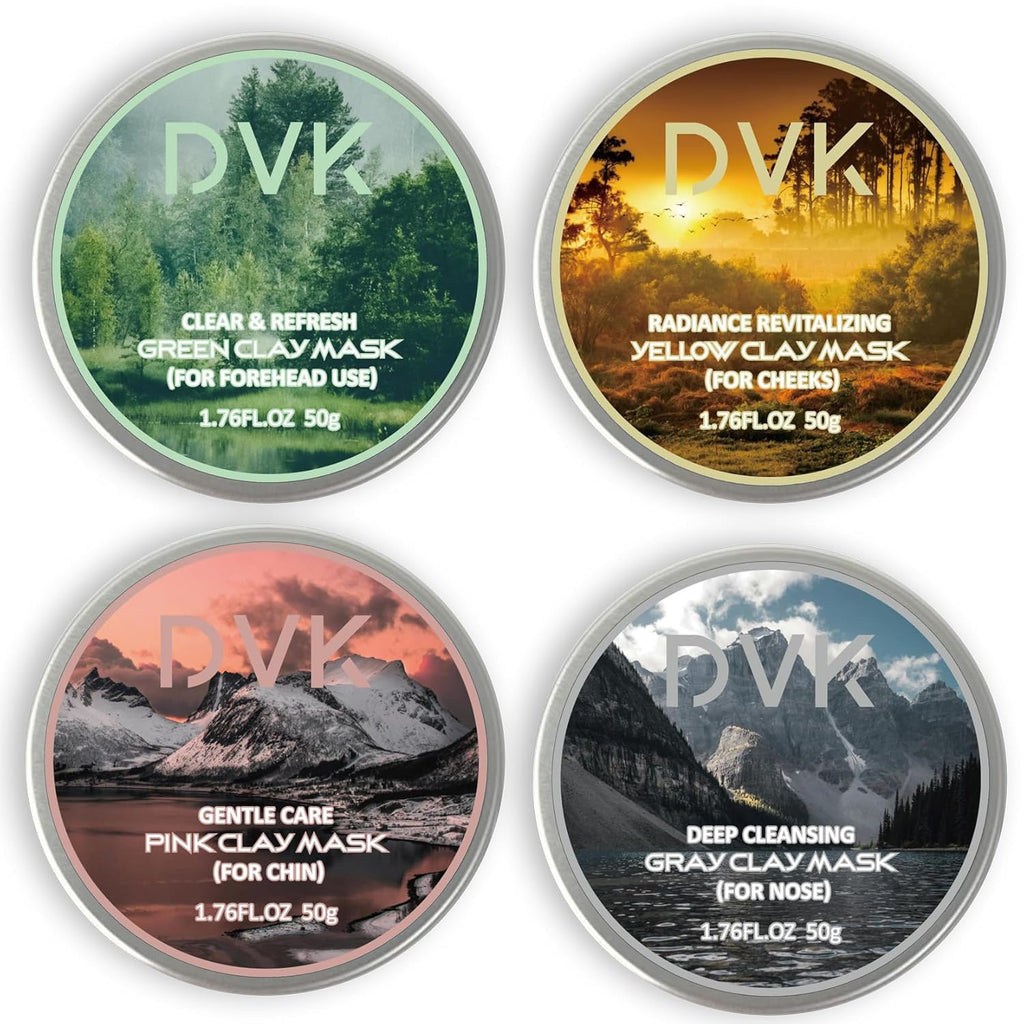 DVK Clay Face Mask Set, Deep Cleansing & Pore Purifying Facial Skincare, SPA Clay Mask Gift Set for Forehead, Cheeks, Nose & Chin