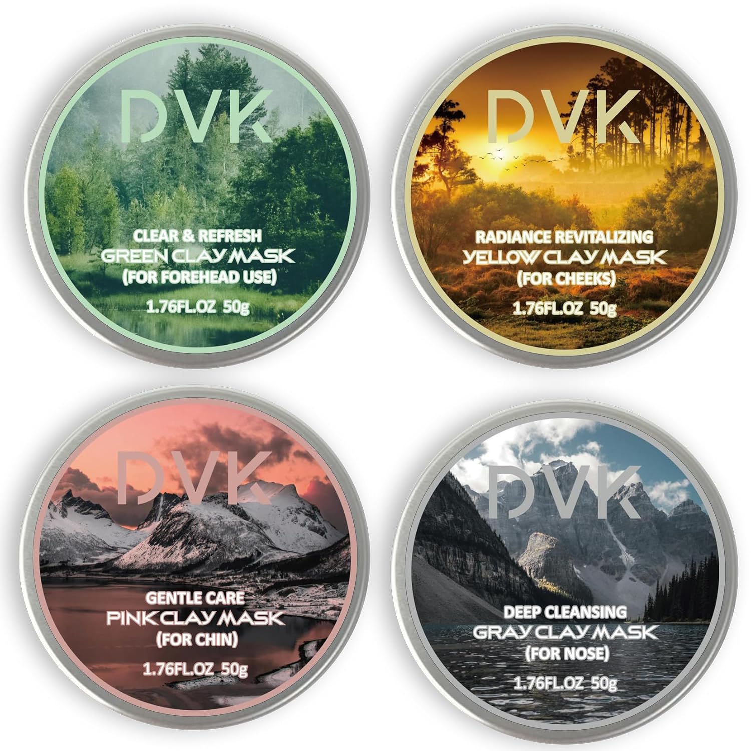 DVK Clay Face Mask Set, Deep Cleansing & Pore Purifying Facial Skincare, SPA Clay Mask Gift Set for Forehead, Cheeks, Nose & Chin