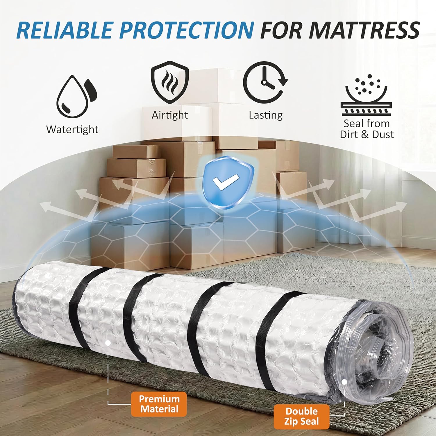 VacHeavy Duty Vacuum Mattress Bag Roll Up Compression Storage Moving w/ Straps