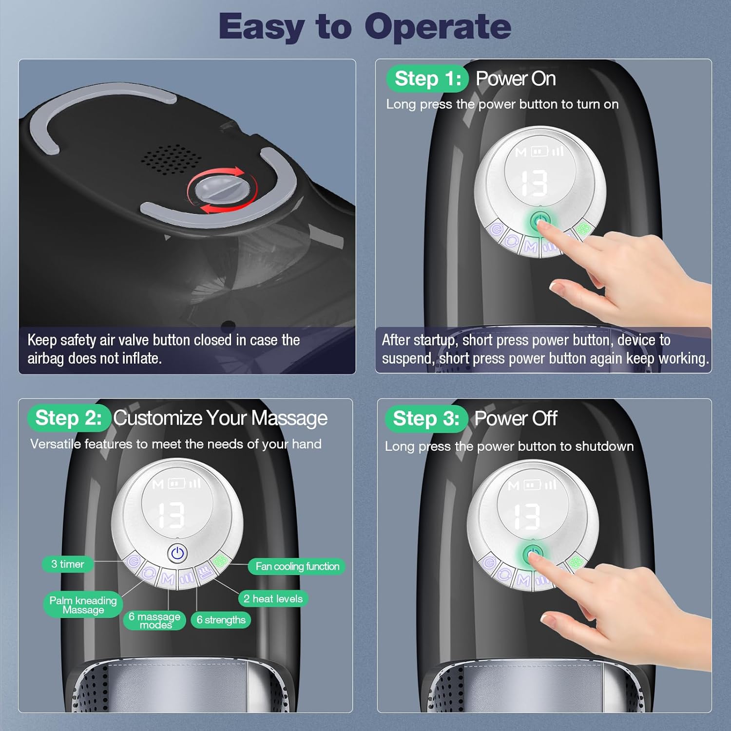 SKRFORM Hand Massager with Heat & Compression, 6 Modes, Wrist & Palm Kneading, Arthritis Relief