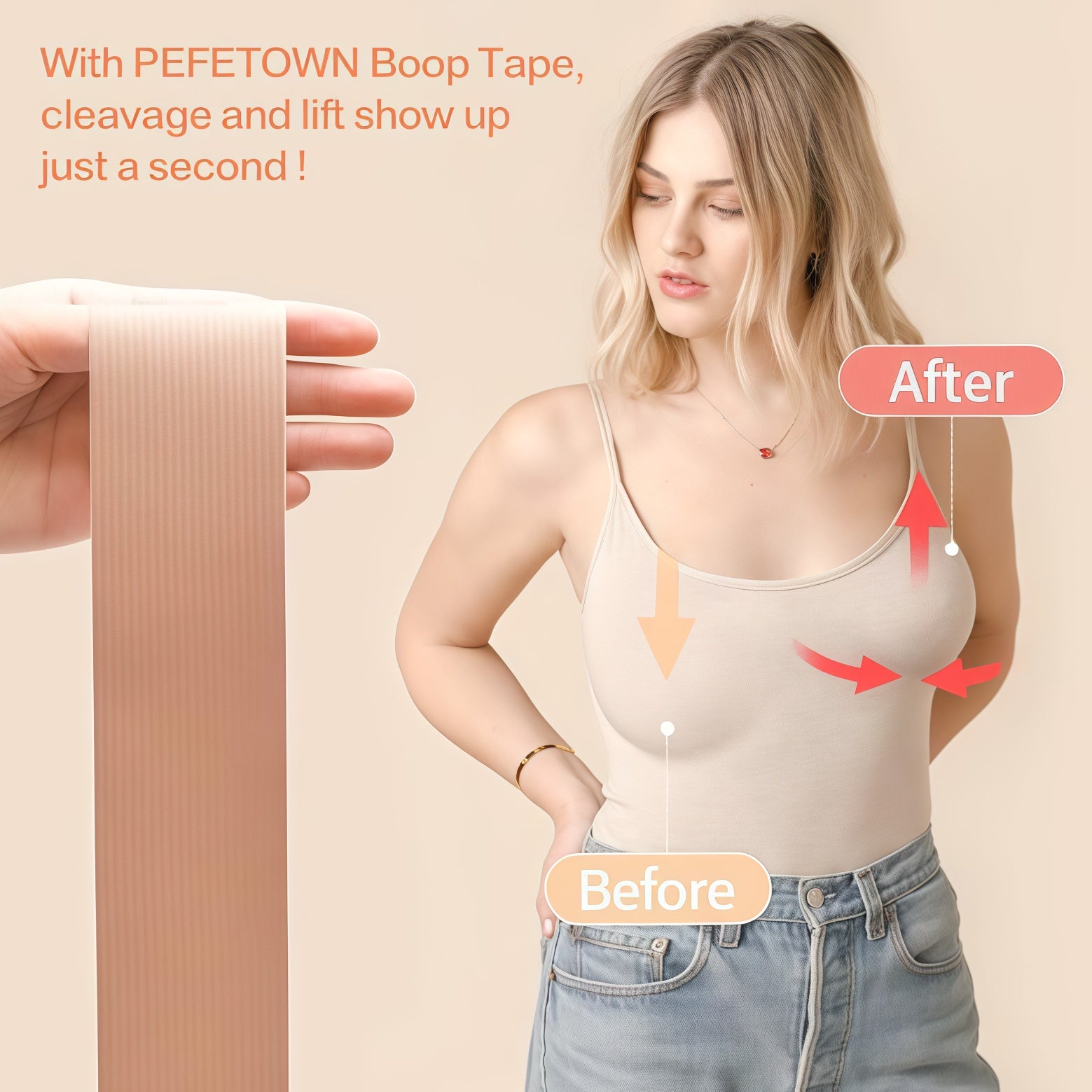 Boob Tape, 2 Rolls, Boobtape Breast Lift Tape, Bob Tape Lift for Big Breast, Anti-Sagging Breast Tape for A-G Cup with Silicone Pasties x 2 Pairs, Reusable Adhesive Bra Beige