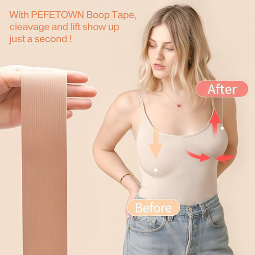 Boob Tape, 2 Rolls, Boobtape Breast Lift Tape, Bob Tape Lift for Big Breast, Anti-Sagging Breast Tape for A-G Cup with Silicone Pasties x 2 Pairs, Reusable Adhesive Bra Beige
