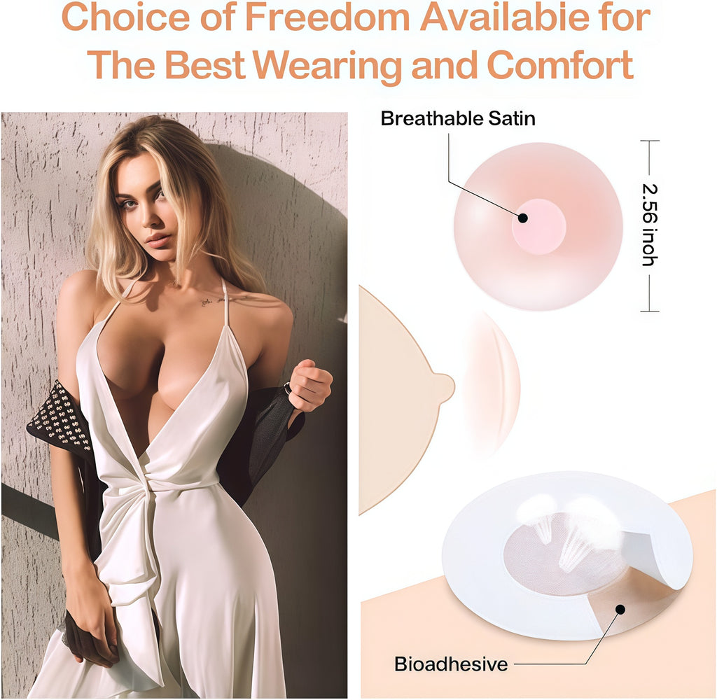 Boob Tape, 2 Rolls, Boobtape Breast Lift Tape, Bob Tape Lift for Big Breast, Anti-Sagging Breast Tape for A-G Cup with Silicone Pasties x 2 Pairs, Reusable Adhesive Bra Beige