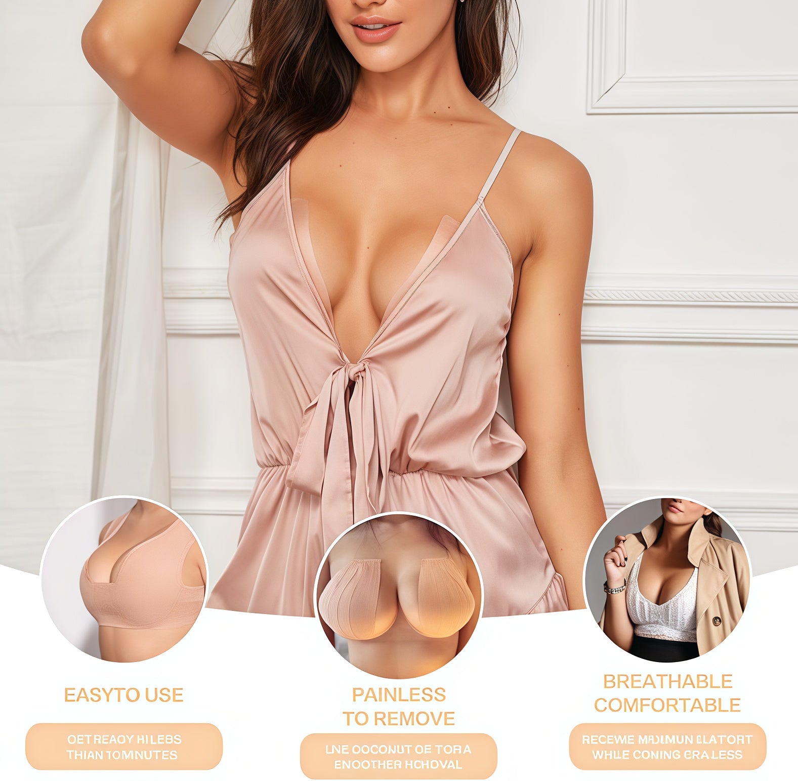 Boob Tape, 2 Rolls, Boobtape Breast Lift Tape, Bob Tape Lift for Big Breast, Anti-Sagging Breast Tape for A-G Cup with Silicone Pasties x 2 Pairs, Reusable Adhesive Bra Beige