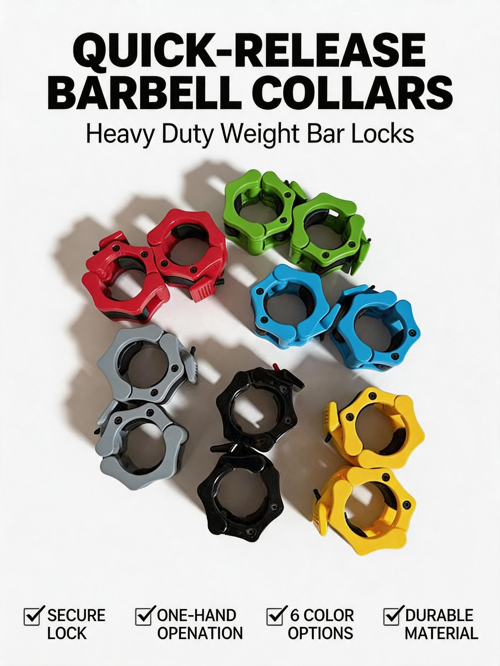 Barbell Clamps 2 inch, Heavy Duty Exercise Collars 2" Quick Release Pair of Locking Pro Olympic Weight Bar Plate Locks Collar Clips for Workout Weightlifting Fitness Training