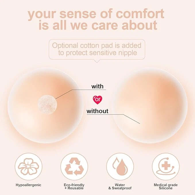 One Size Ultra-Thin Nipple Cover, 4 Pairs Extra Nipple Covers for Women, Skin Safe Long-Lasting Adhesive Silicone Bra