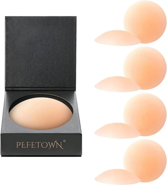 One Size Ultra-Thin Nipple Cover, 4 Pairs Extra Nipple Covers for Women, Skin Safe Long-Lasting Adhesive Silicone Bra